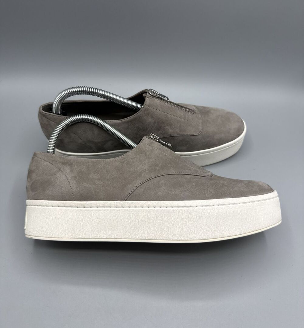 Vince Warner Platform Zip Front Sneaker Gray Nubuck Leather Slip On Shoes Sz 9.5